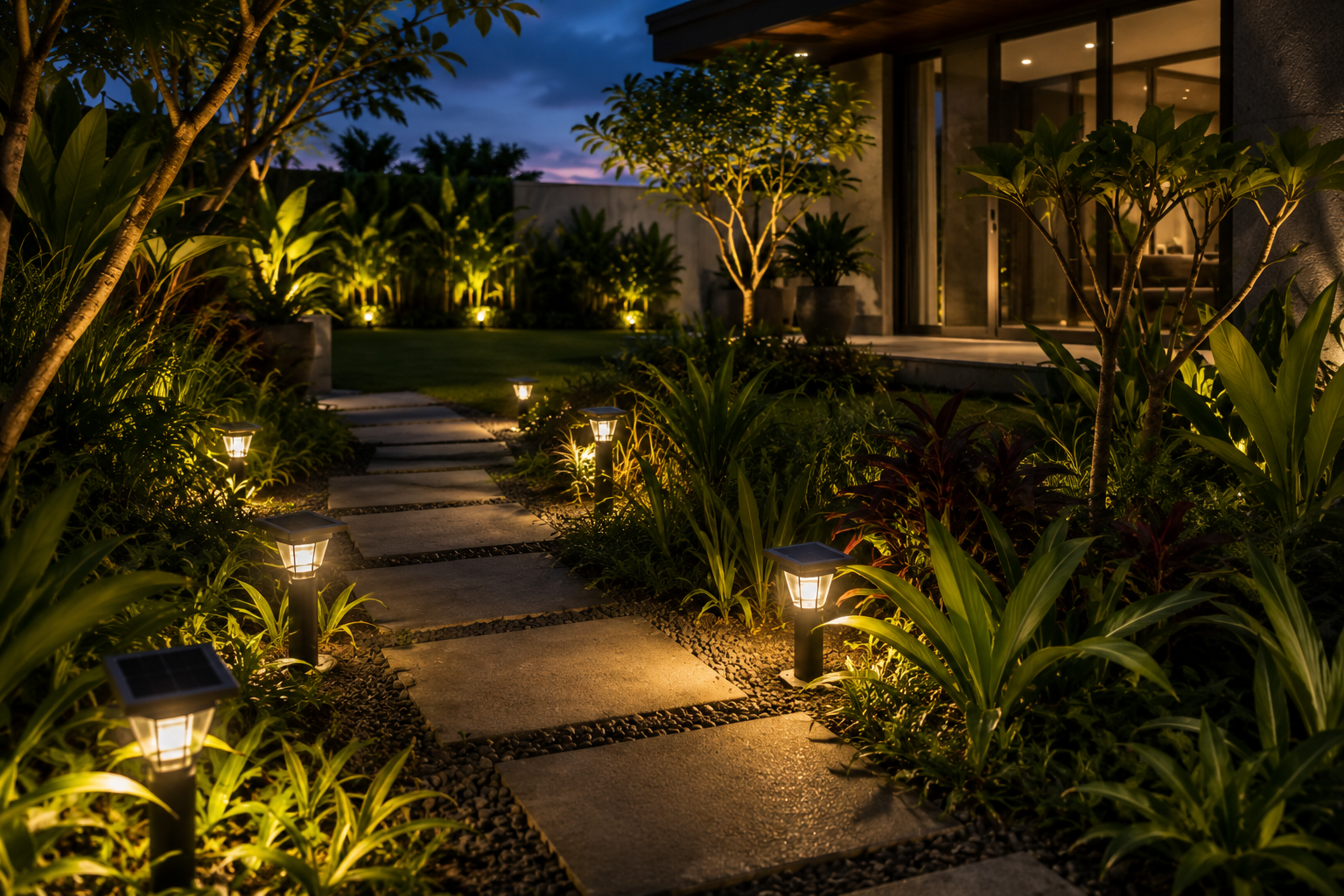 Luces solares para jardín y senderos exteriores.